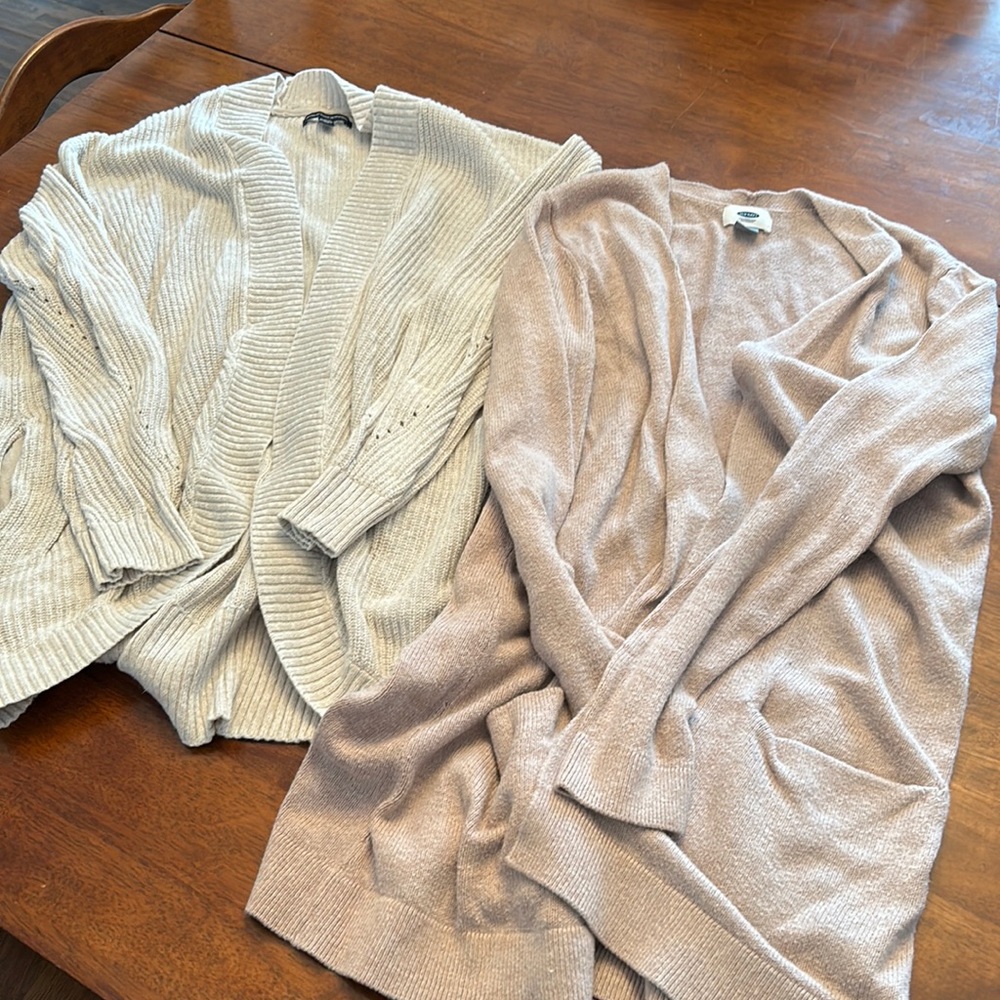 2 tan colored cardigans
